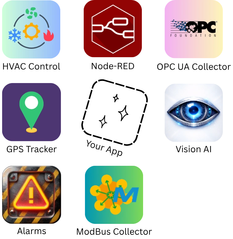 IronFlock app ecosystem — industrial app icons from the IronFlock app store